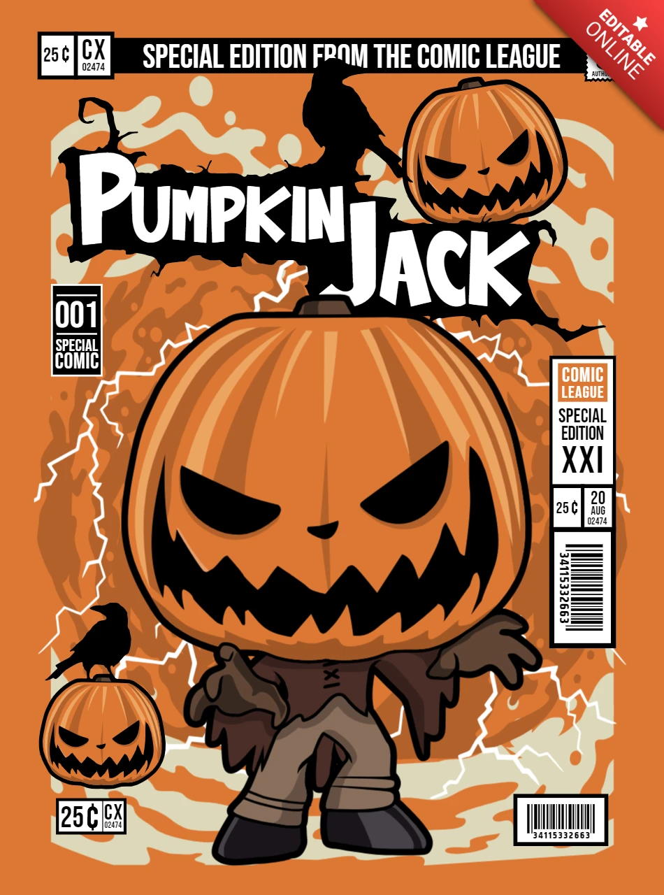 Pumpkin King Jack Cartoon Character Magazine Cover Design Template