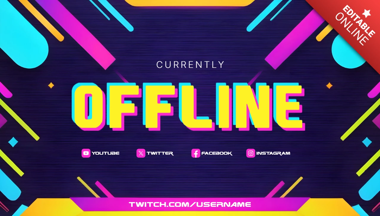 Lebendige Neon Twitch Offline-Banner-Vorlage für Streamer