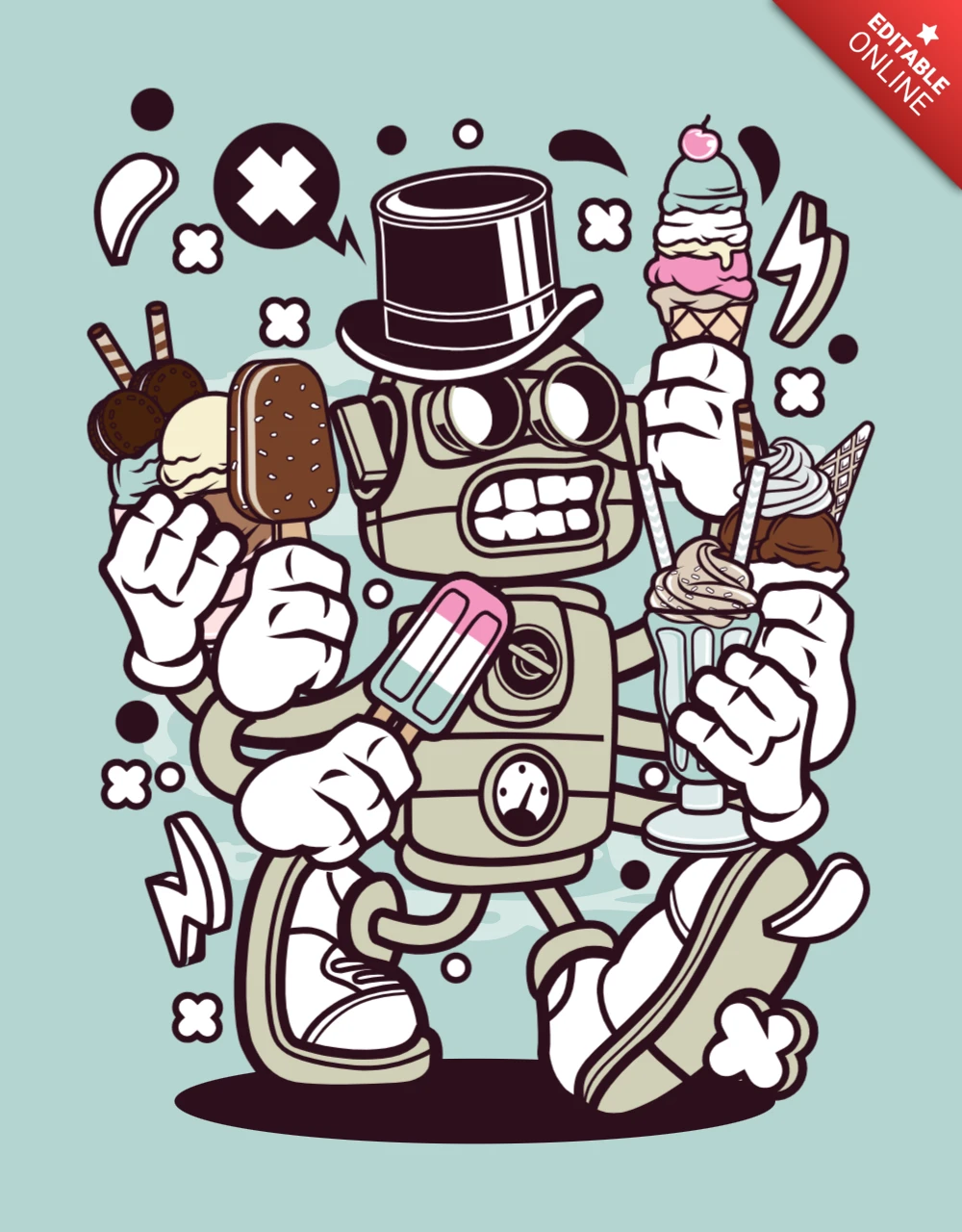 Ice Cream Robot Cartoon Character Design Template