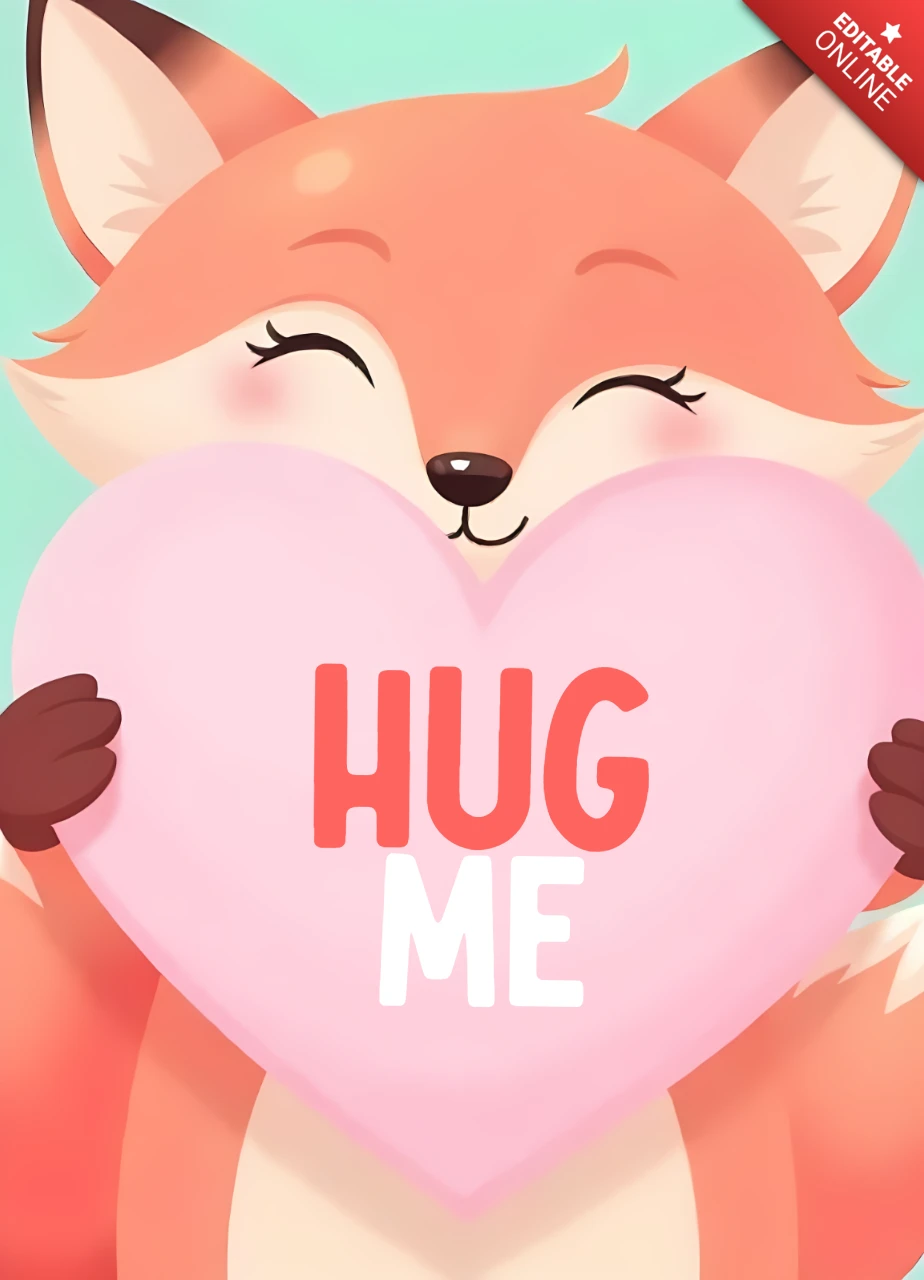 Netter Fuchs Valentinstag Kartenvorlage - umarmen mich Herz Illustration