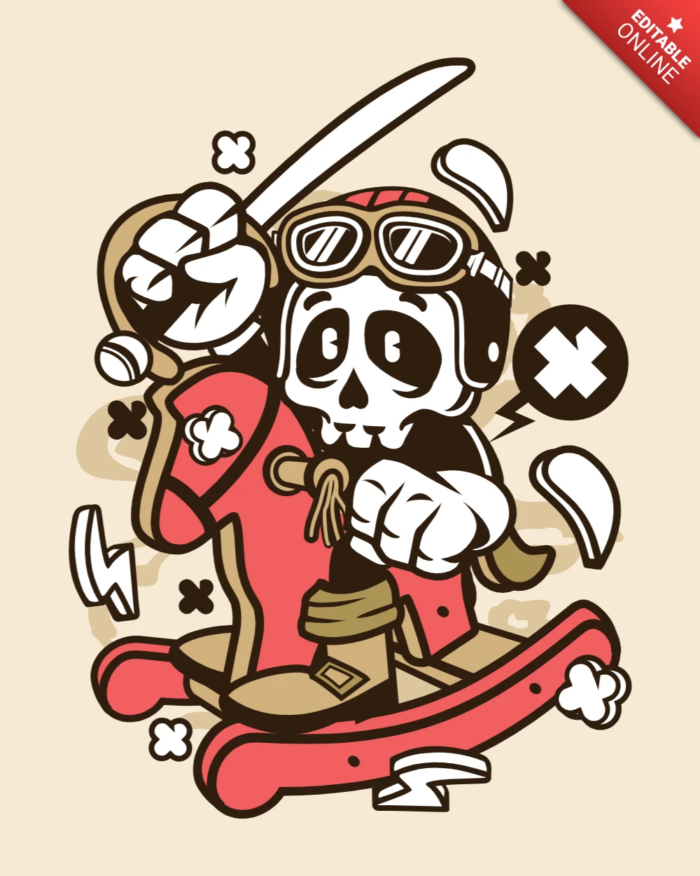 Horse Rocking Skull Cartoon Character Design Template