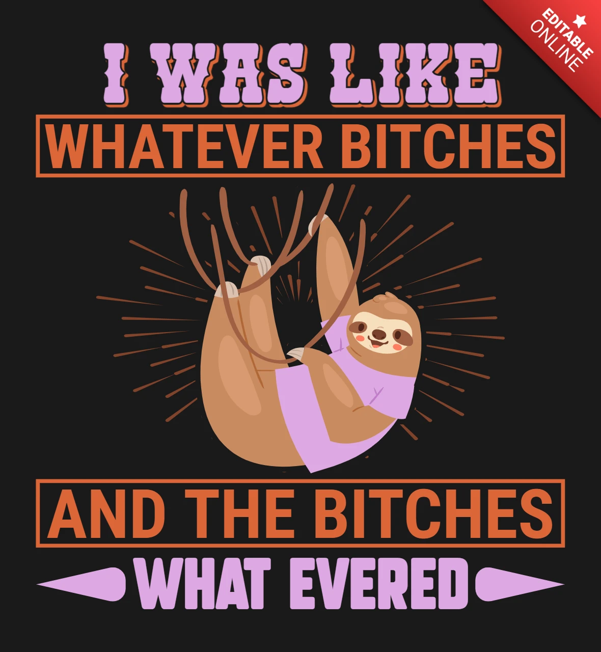 I Was Like Whatever Bitches And The Bitches What Evered Sloth T-Shirt Design Template