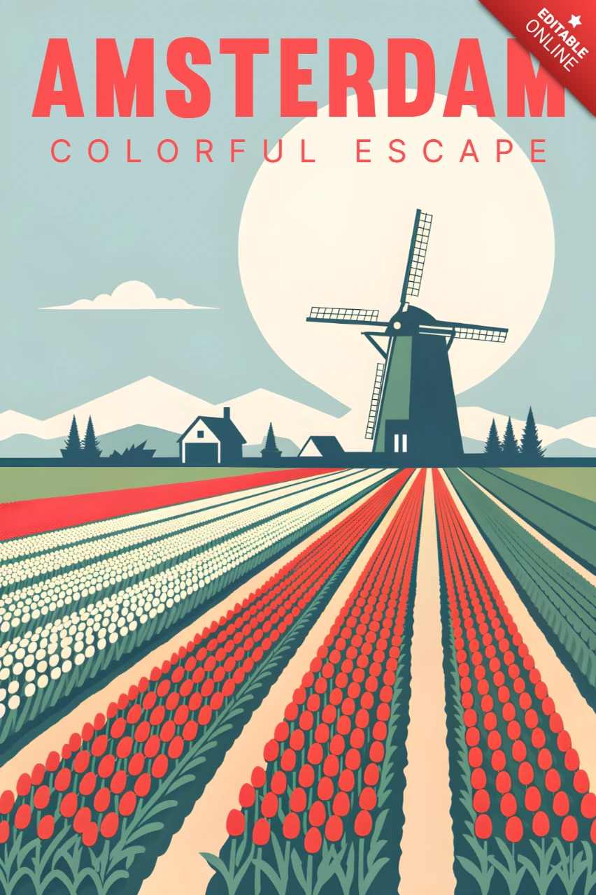Amsterdam design template colorato per poster di viaggio