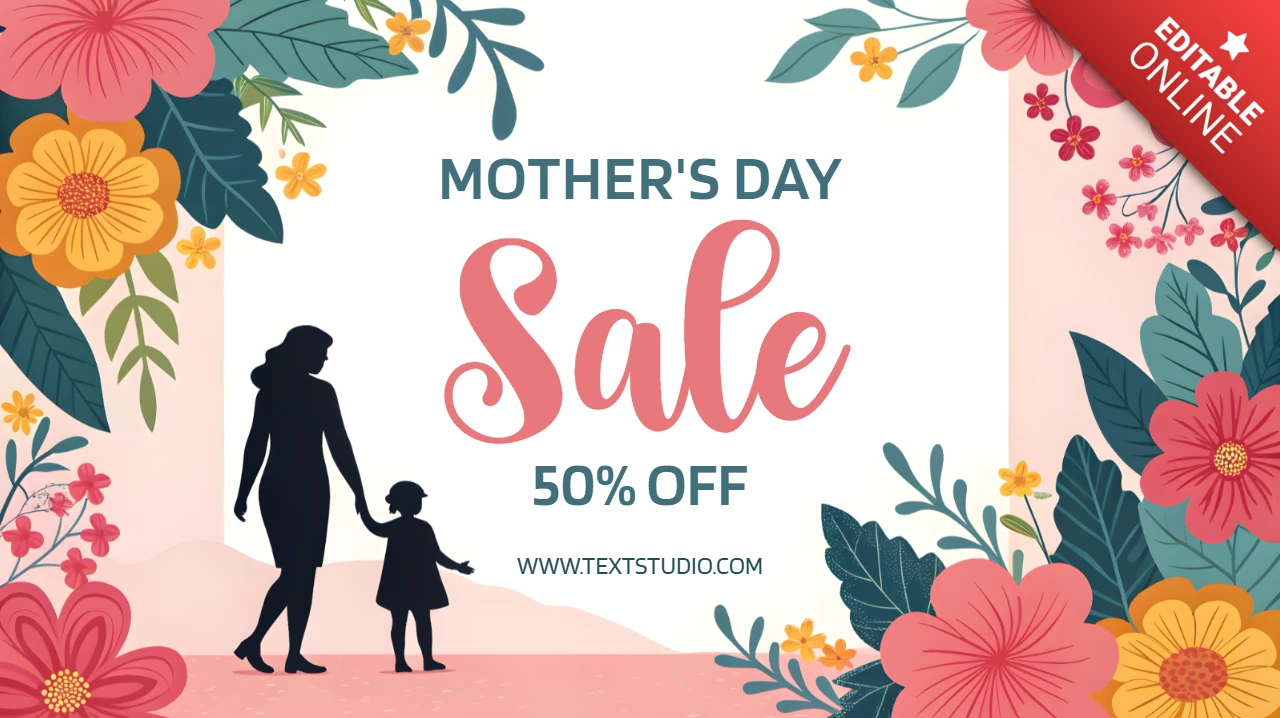 Modèle de vente de fleurs pour la fête des mères - promotion de 50 % modifiable
