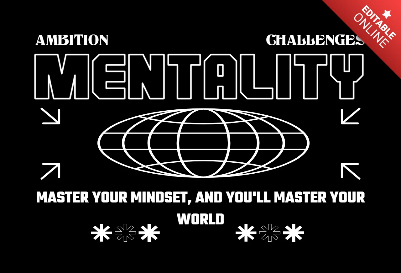 Plantilla de diseño de camiseta con frase de dominio mental y marco mental para enfoque y crecimiento.