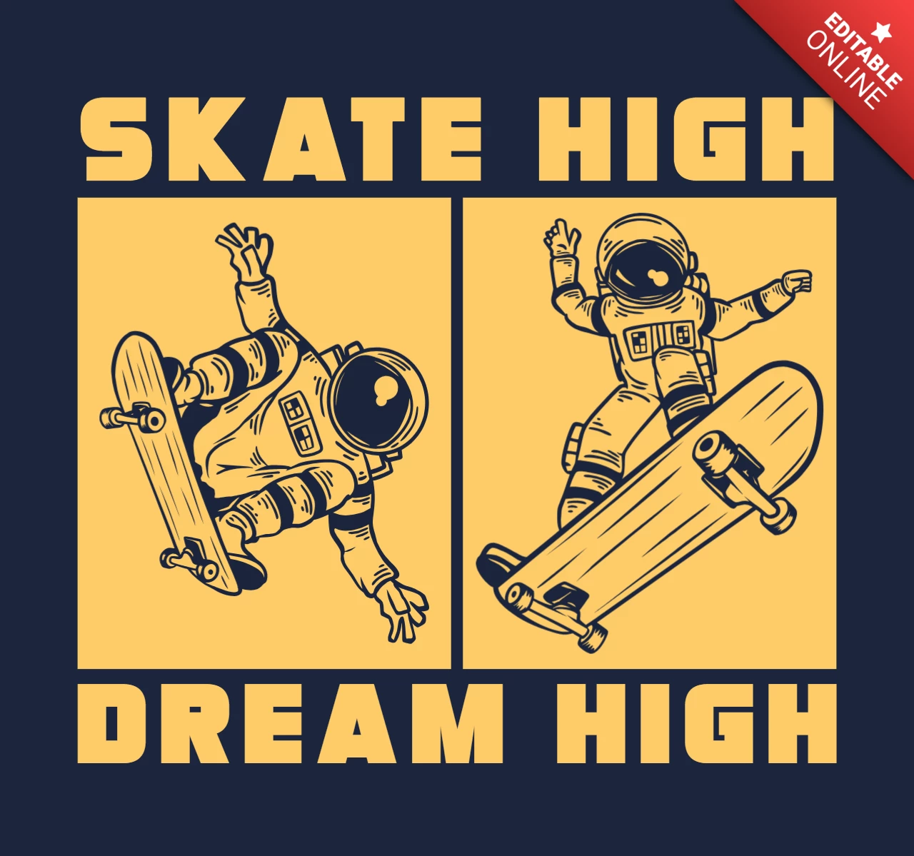 Modello di design t-shirt vintage da skateboard con astronauta