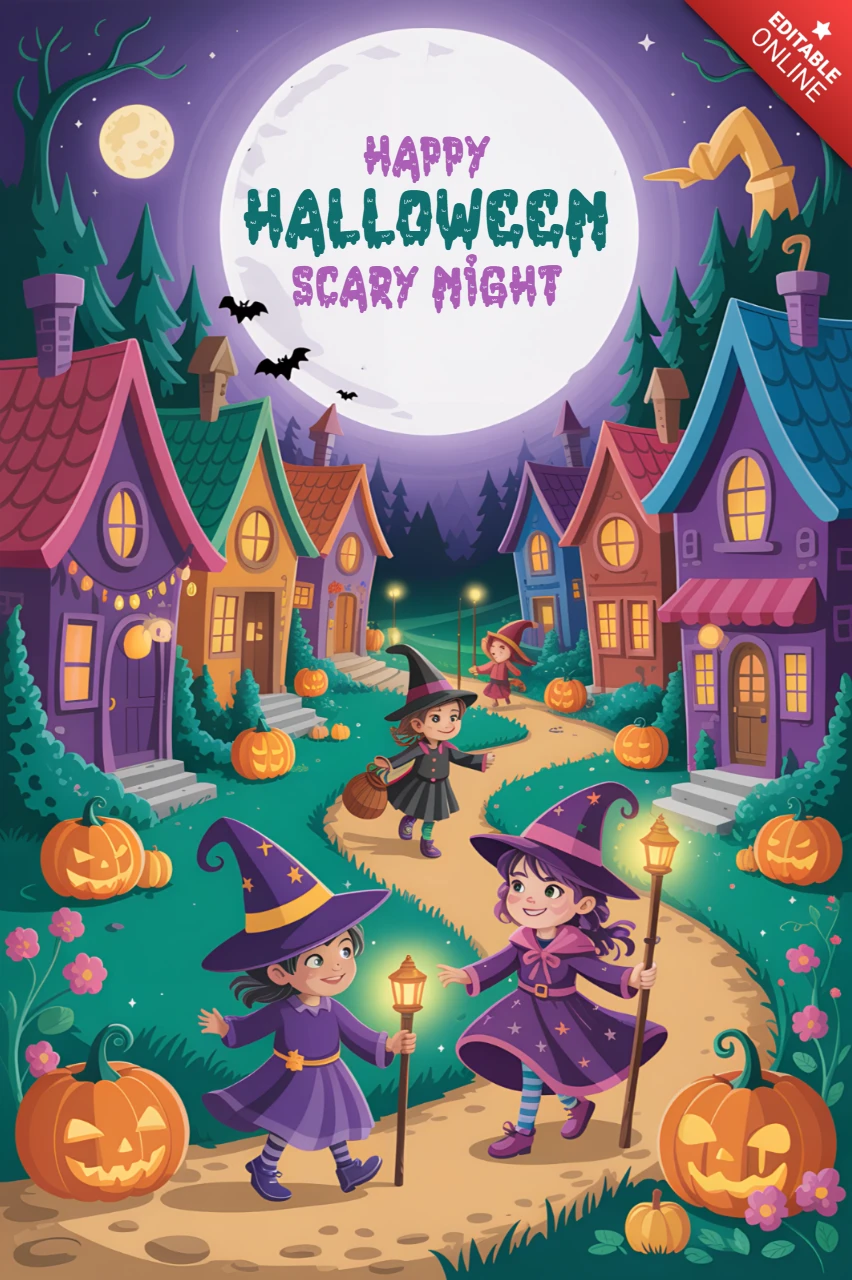 Whimsical Halloween Design for Festive Greeting Cards and Posters Template