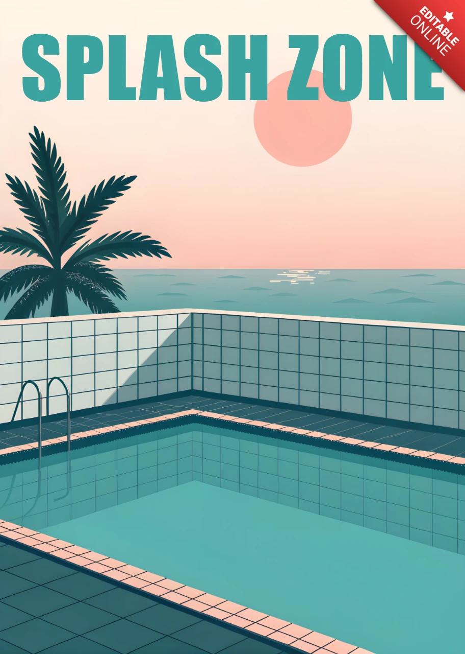Retro Flat Swimming Pool Design Template for Summer Postcard