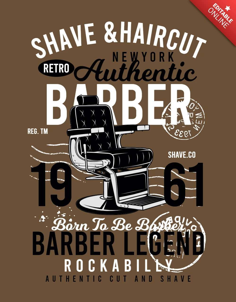 Modelo de design de camiseta de barbearia e corte de cabelo autênticos