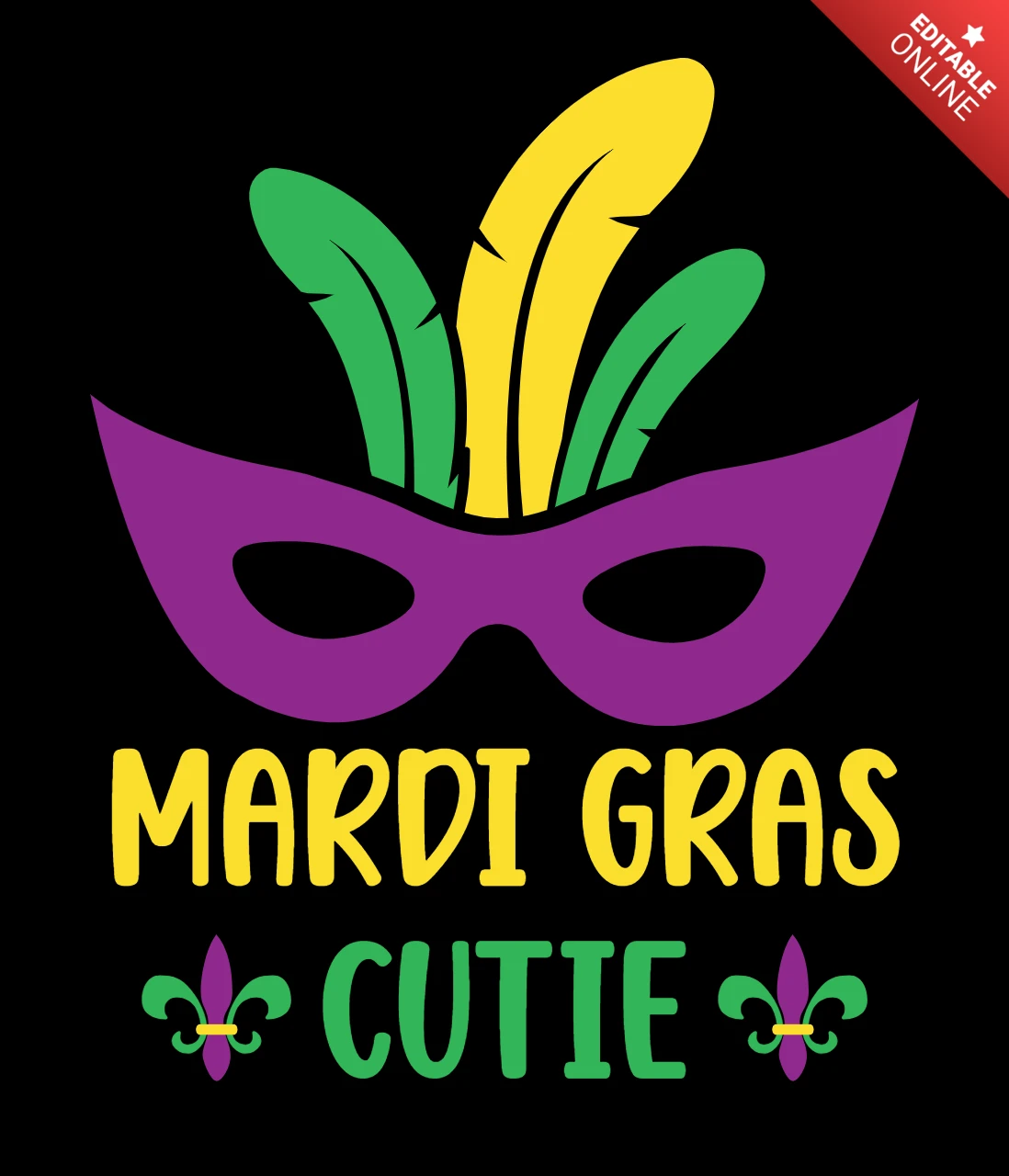 Mardi gras cutie design template : masque festif et plume style graphique