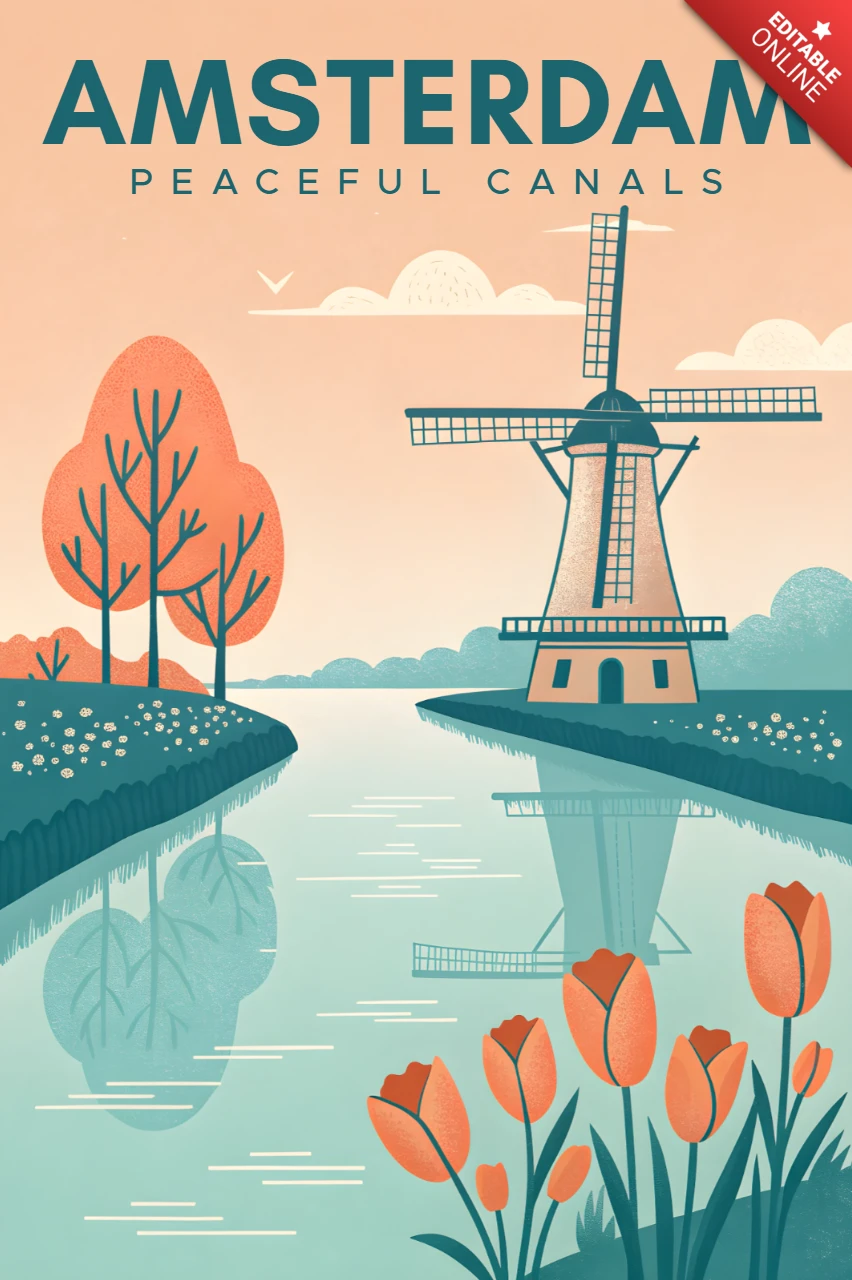 Template de design vintage dos canais de Amsterdã para pôsteres