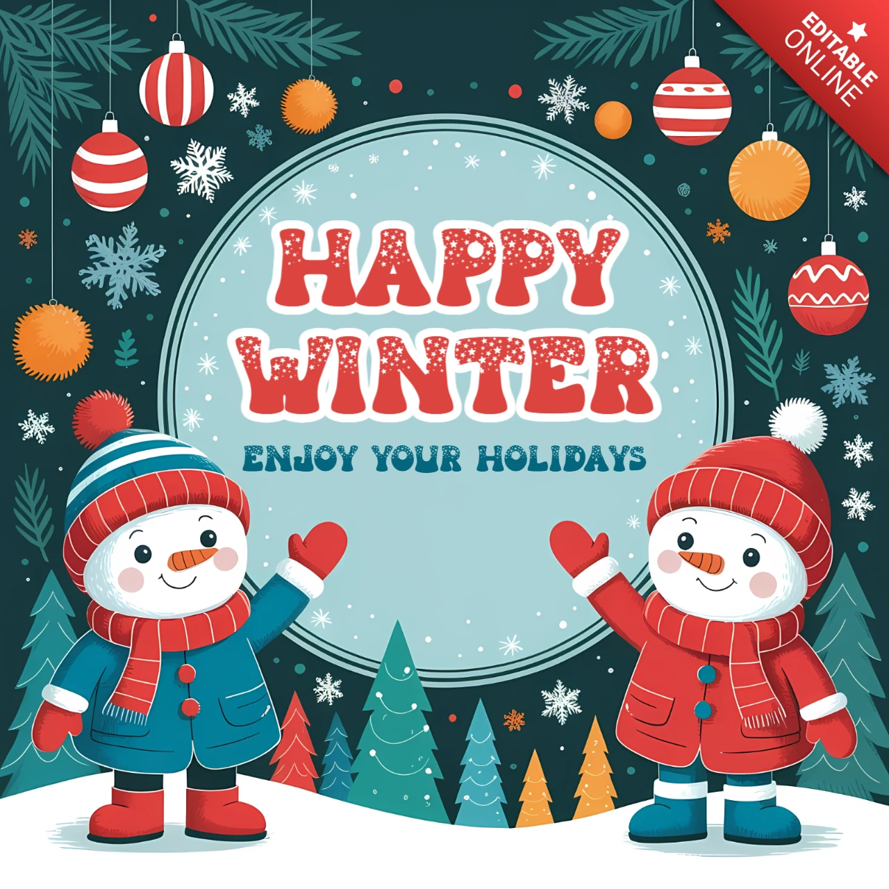 Winter Wonderland Design Template Featuring Cheerful Snowmen for Holiday Cards