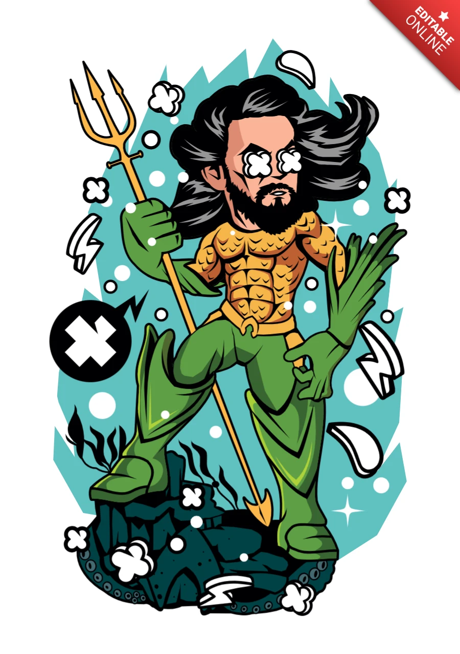Aquaman Cartoon Character T-shirt Design Template