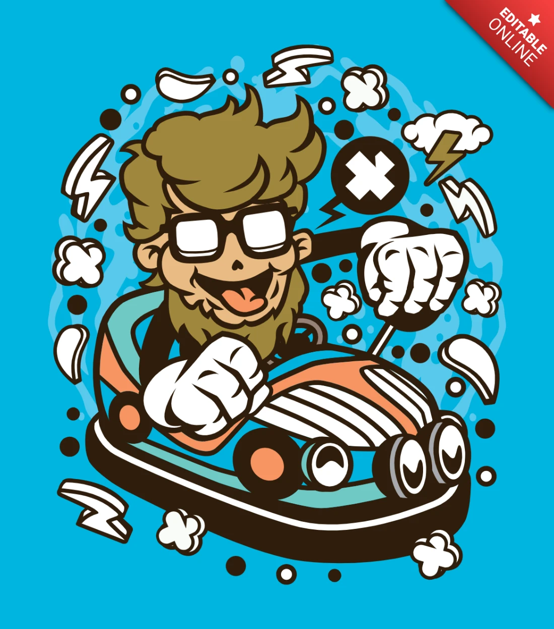 Bumper Car Wally Cartoon Character Poster Design Template