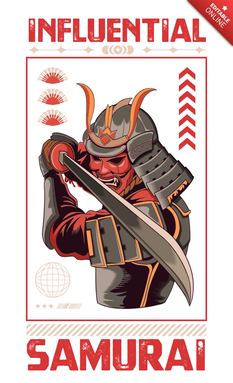 Influential Samurai Anime-Style Design Template with Bold Graphic Elements