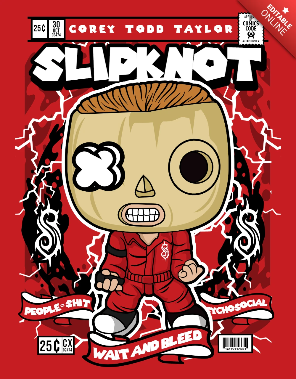 Slipknot Cartoon Character Magazine Cover Design Template