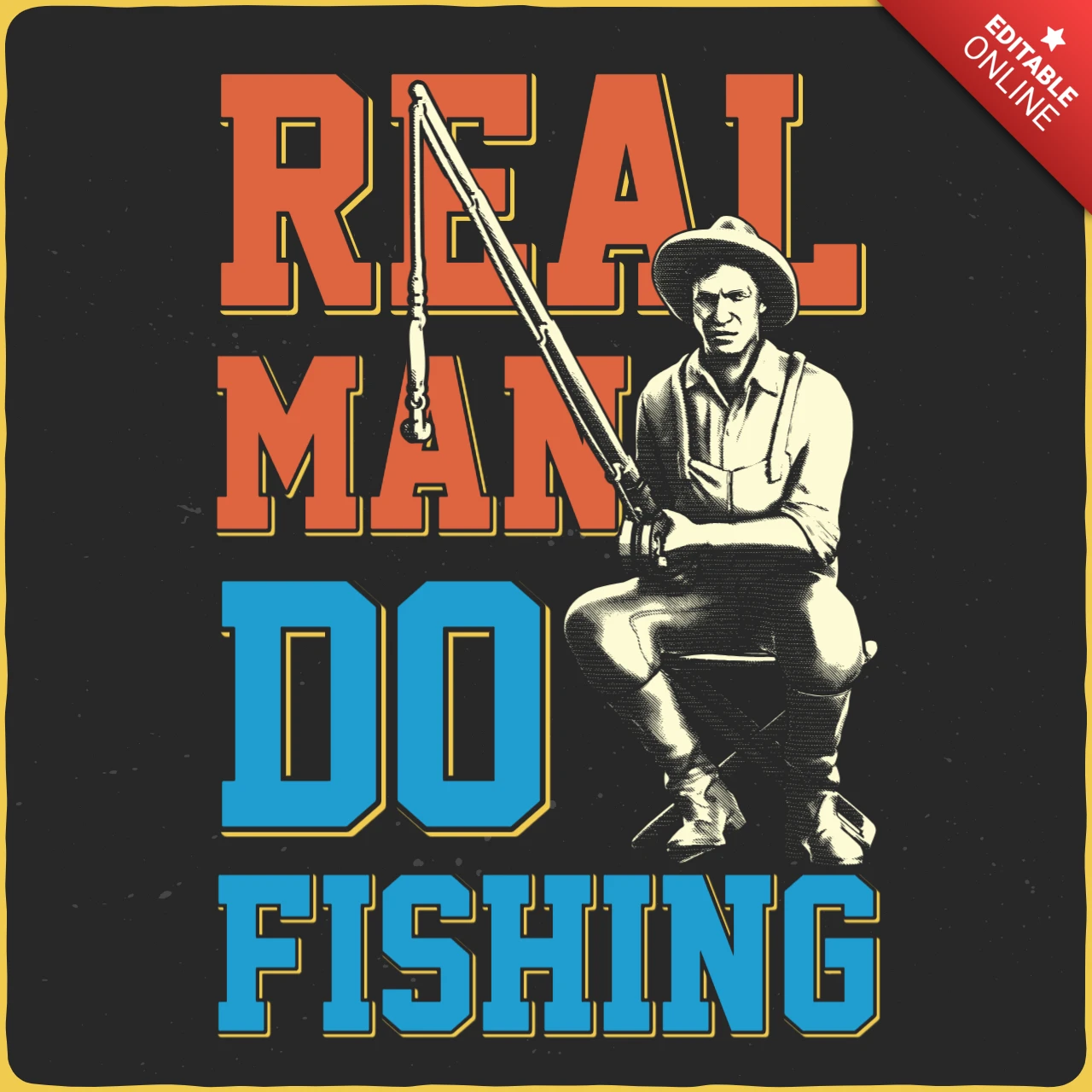Echte mannen vissen visser t-shirt ontwerpsjabloon