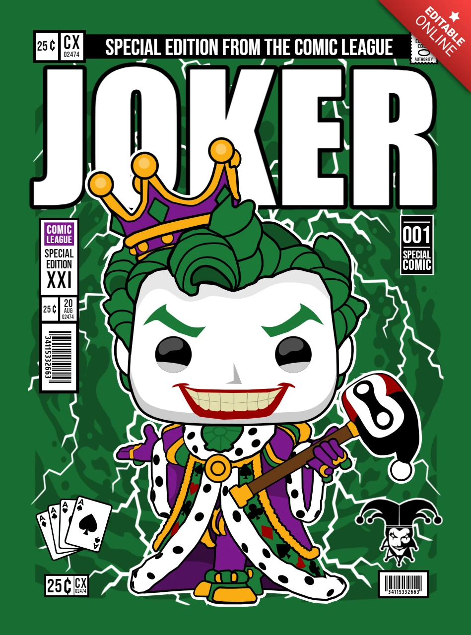 Joker Cartoon Character Magazine Cover Design Template
