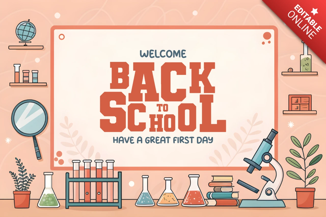 Back to School Design Template with School Supplies and Science Elements for Classroom Posters
