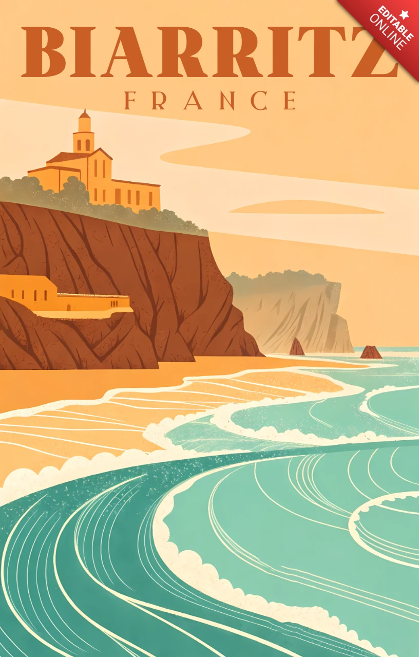 Vintage Biarritz Frankreich Designvorlage für Reiseposter
