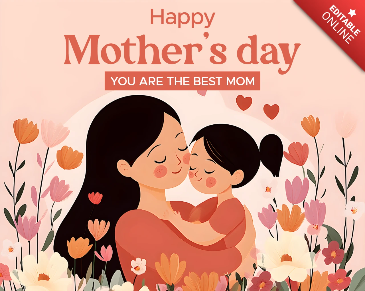 Floral Illustration Mother's Day Card Template - Celebrate the Best Mom Design