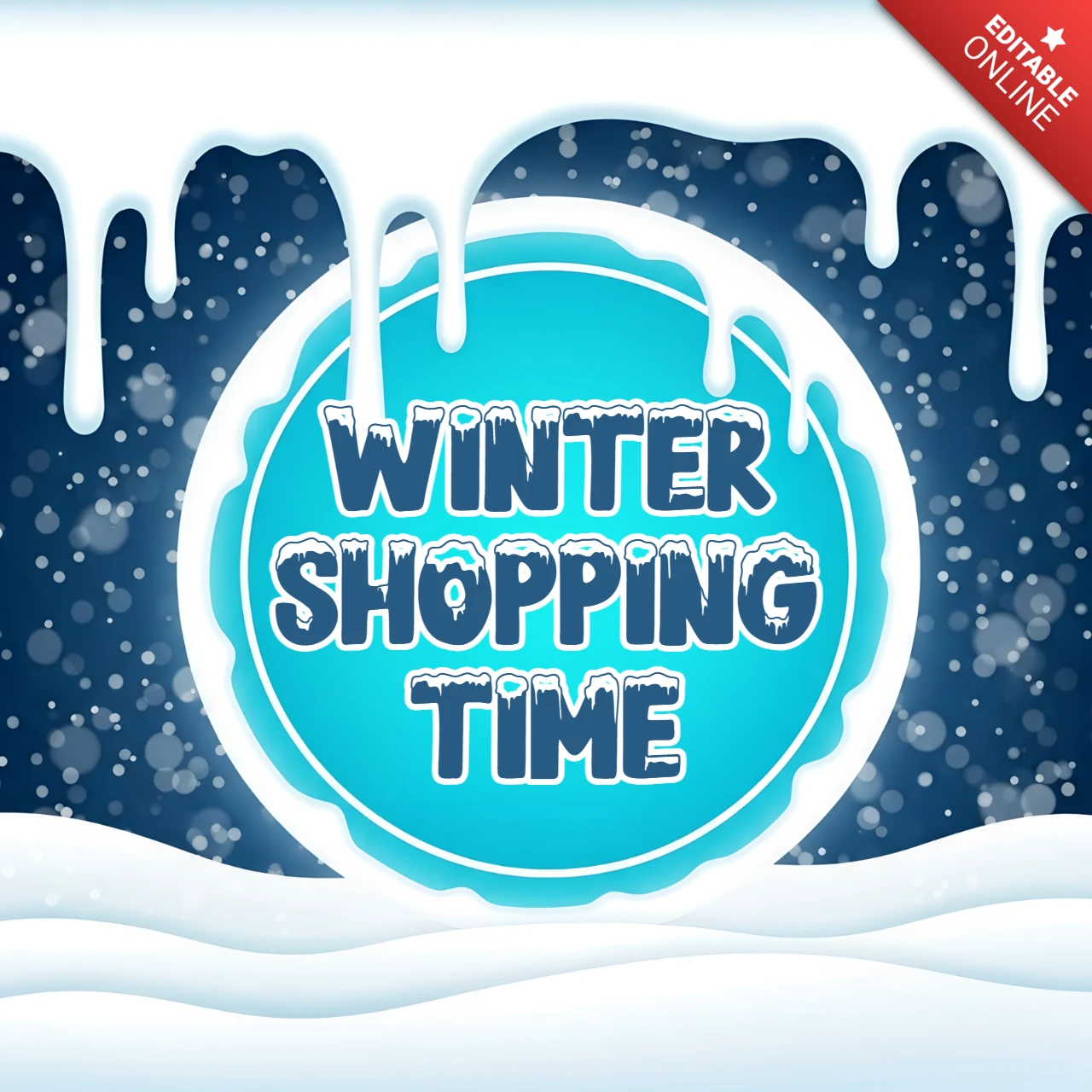 Winter-Einkaufszeit Werbevorlagen-Design mit schneebedecktem Hintergrund für Flyer
