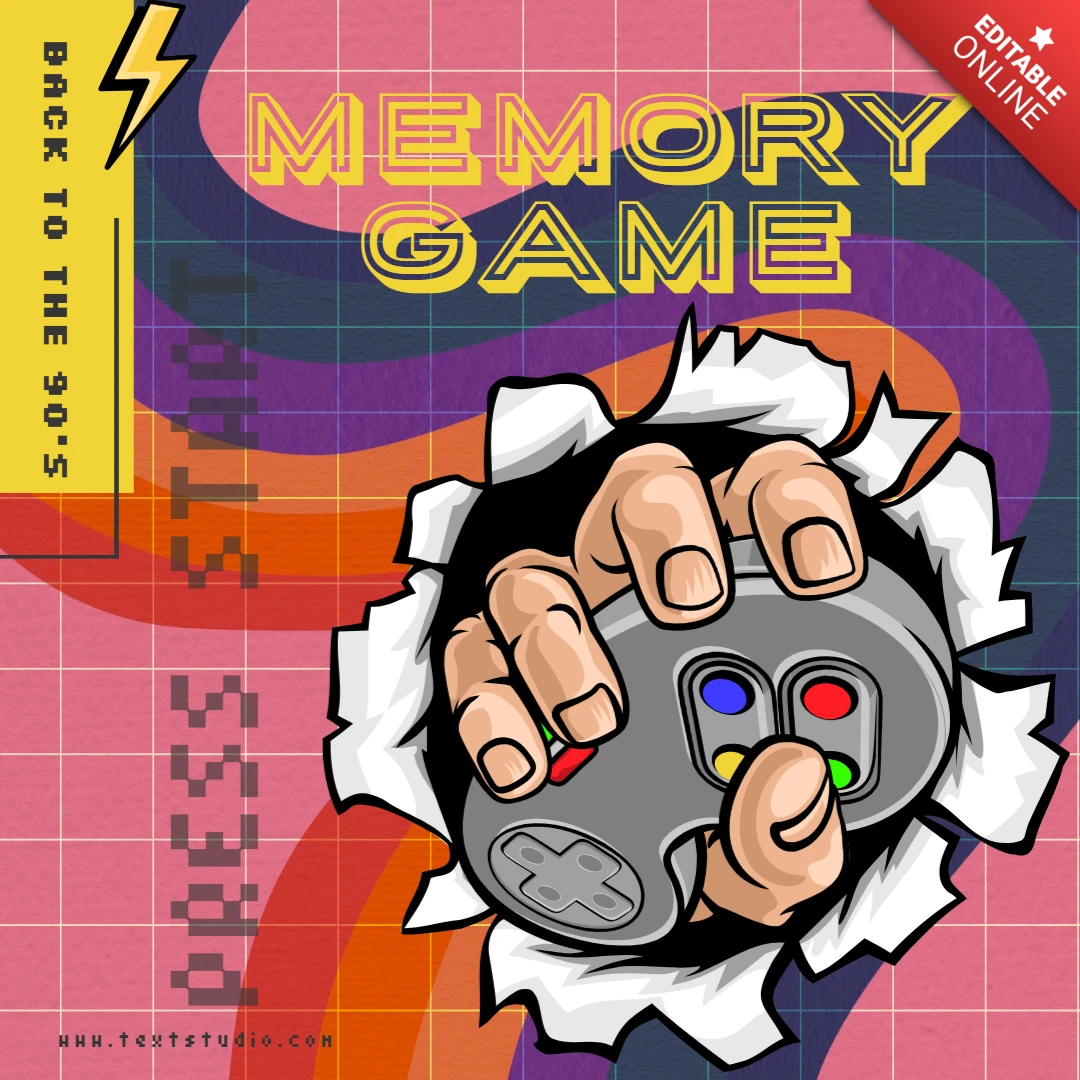 Yellow and Pink 90's Retro Memory Game Fun Design Template