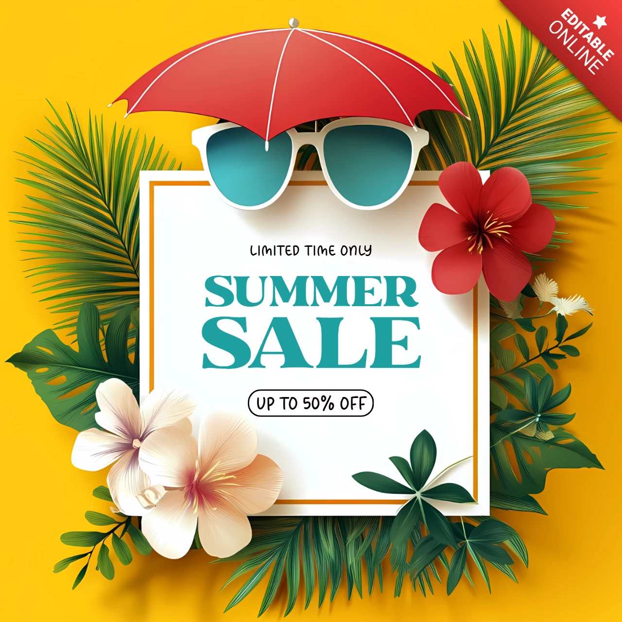 Modèle de vente d'été avec des éléments tropicaux - graphique promotionnel modifiable