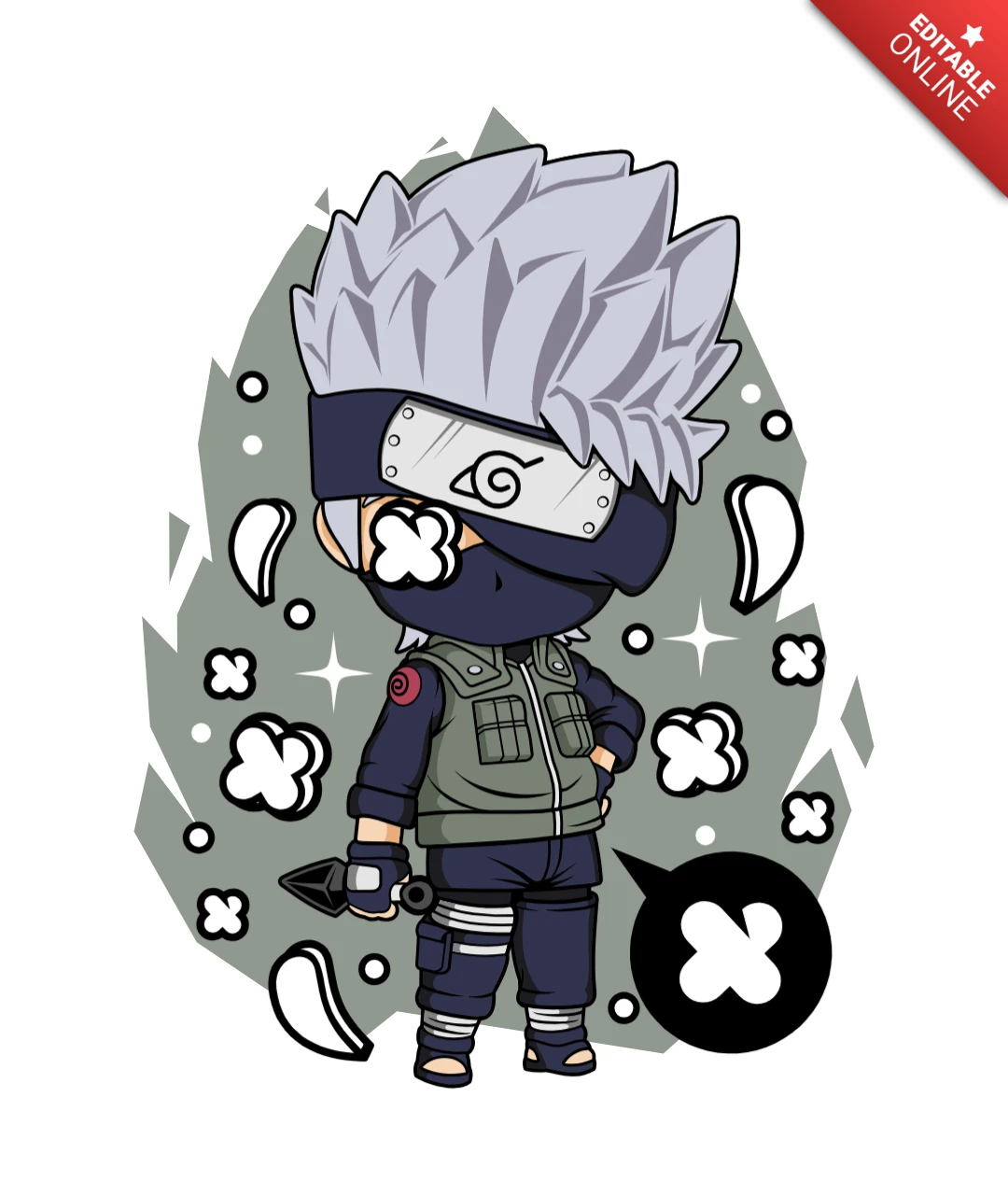 Kakashi Naruto Comic Caricature Pop Culture T-Shirt Design Template