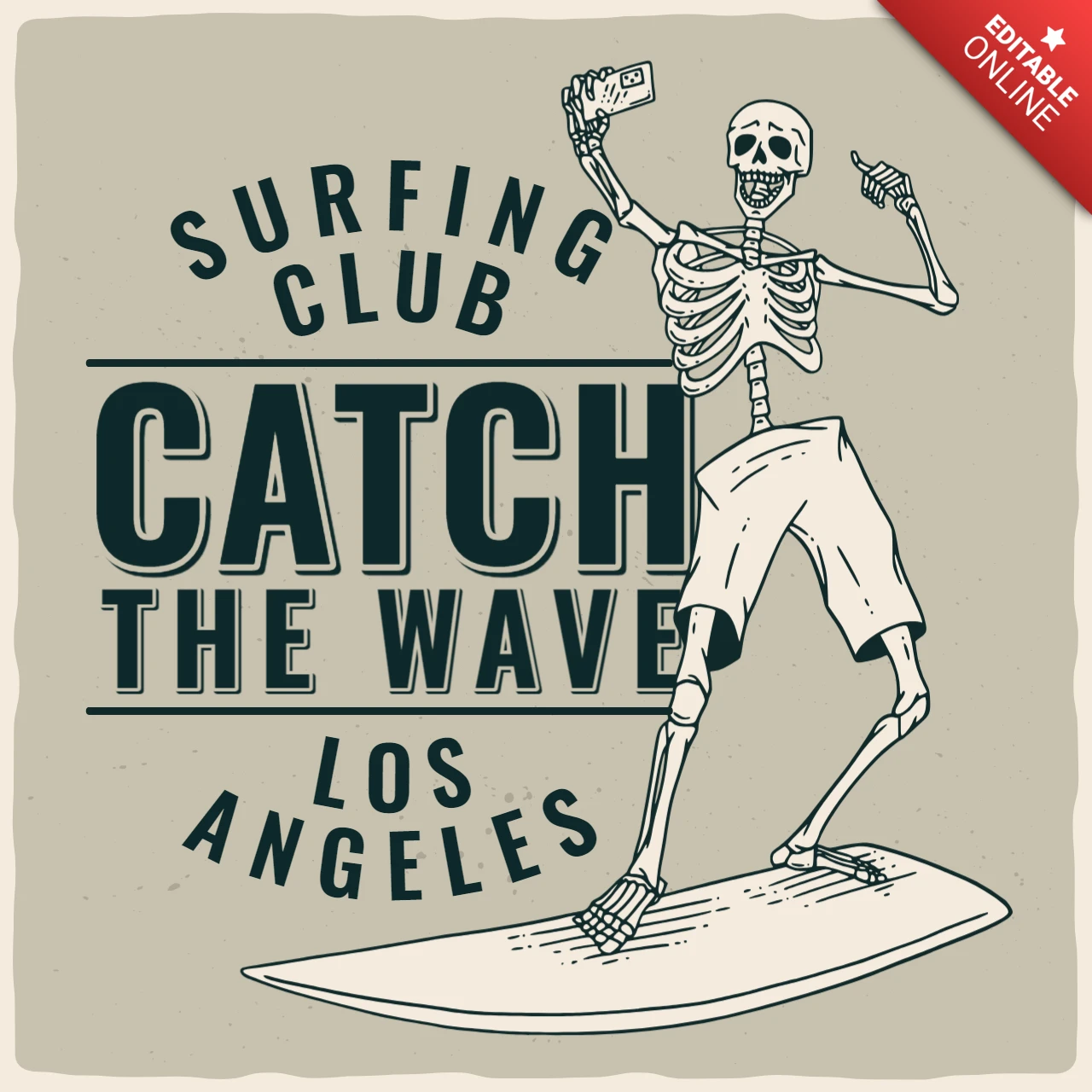 Skeleton With Surfing Board T-Shirt Design Template