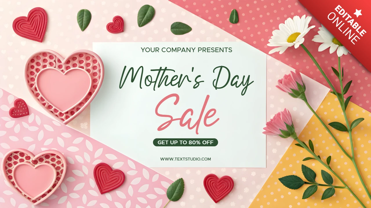 Charming Mother's Day Sale Template Design with Floral and Heart Elements