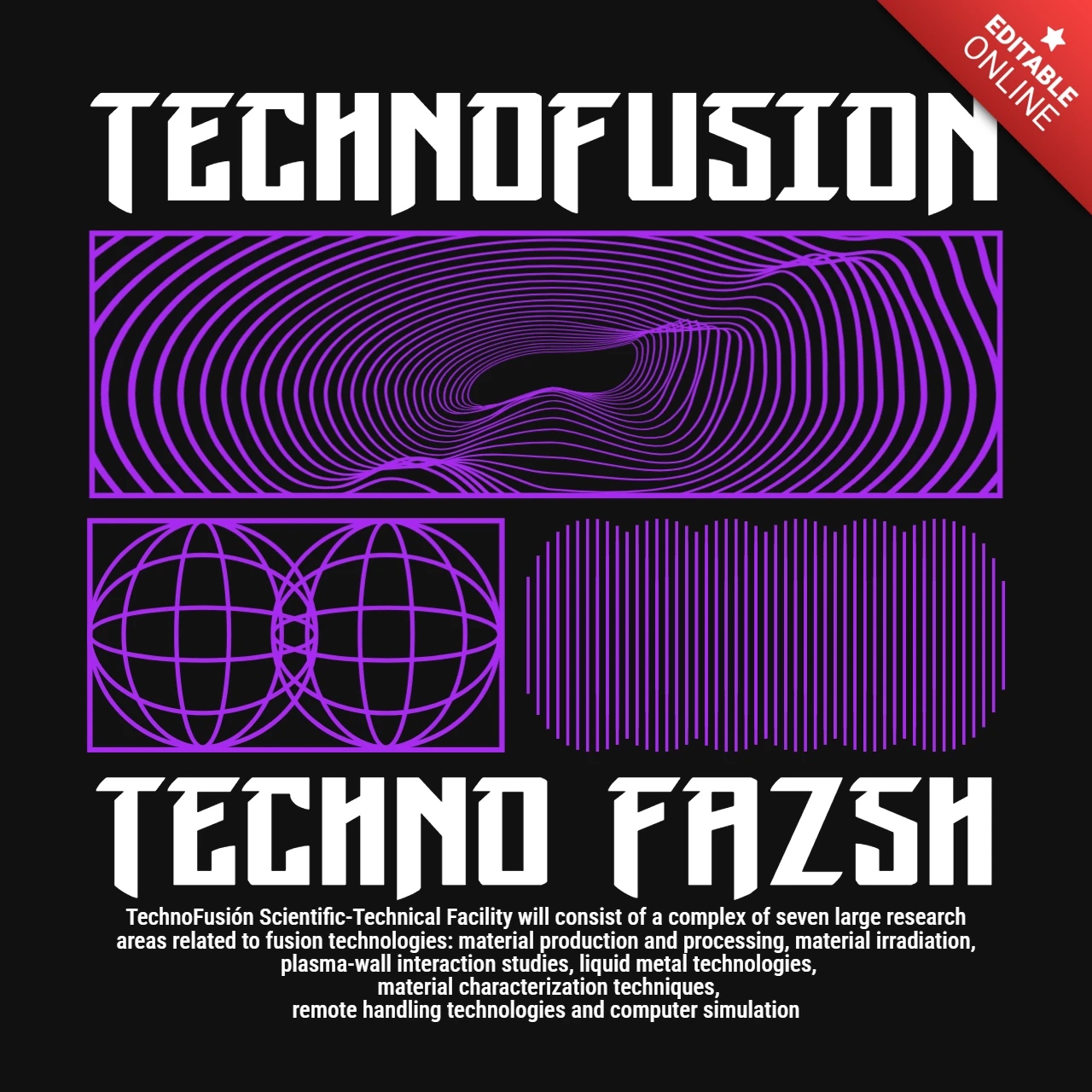 テクノフュージョンウェーブグリッドグラフィックス&フュージョン研究テーマTシャツデザインテンプレート