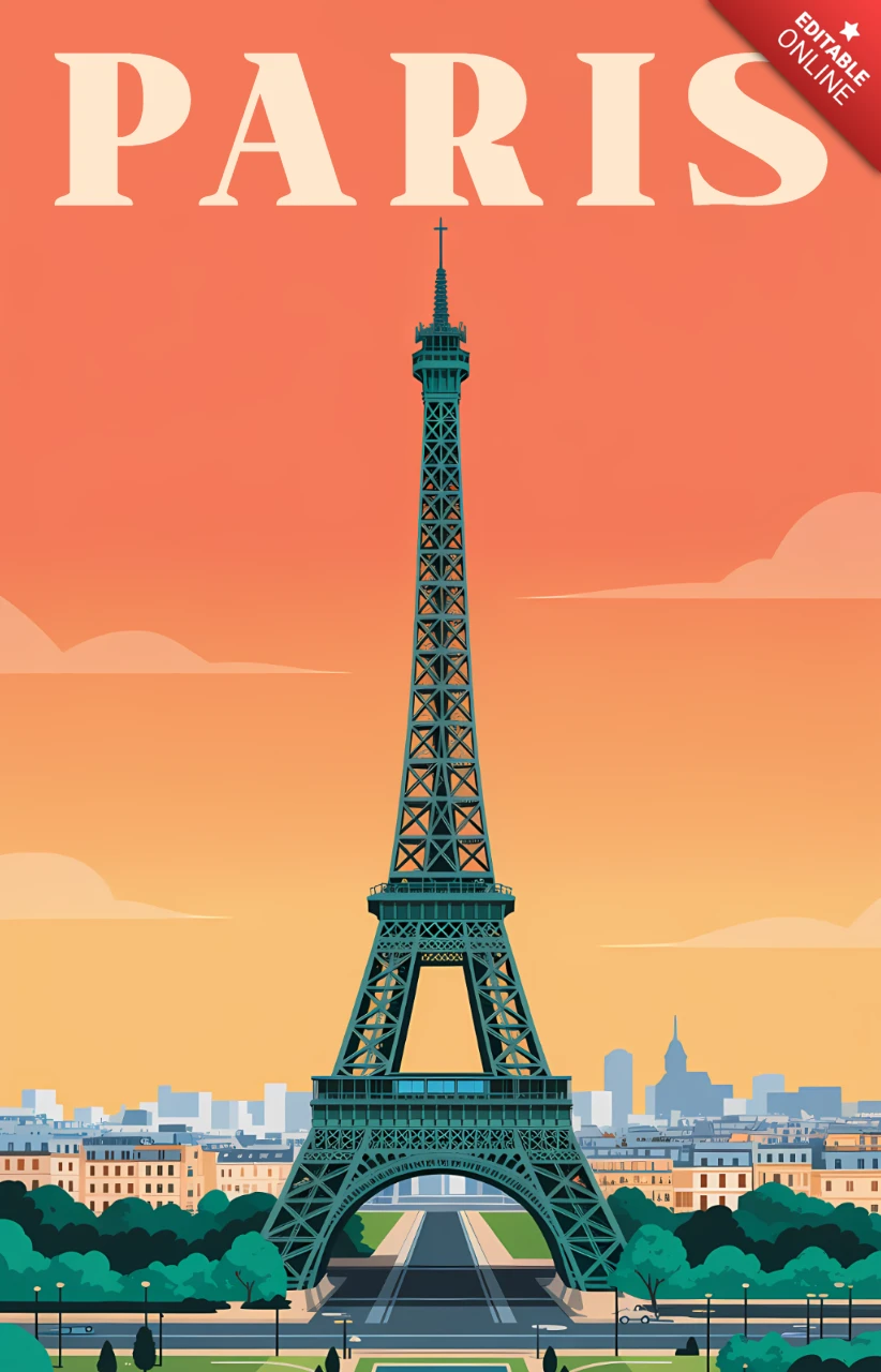 Paris Skyline Vintage Design Template for Travel Posters