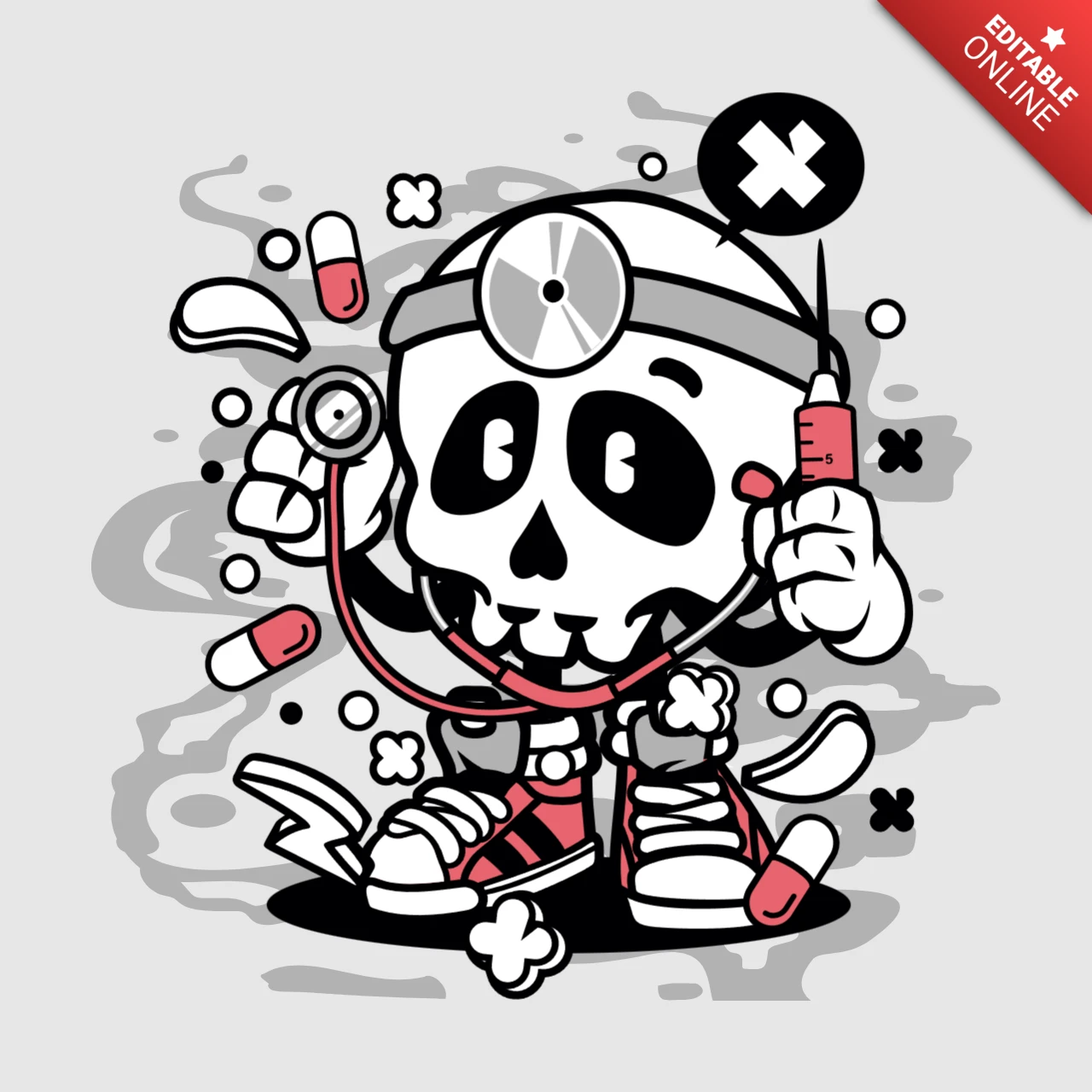 Doctor Skull Cartoon Character Poster Design Template