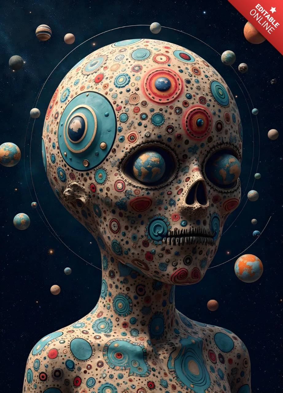 Plantilla de póster de calavera cósmica surrealista