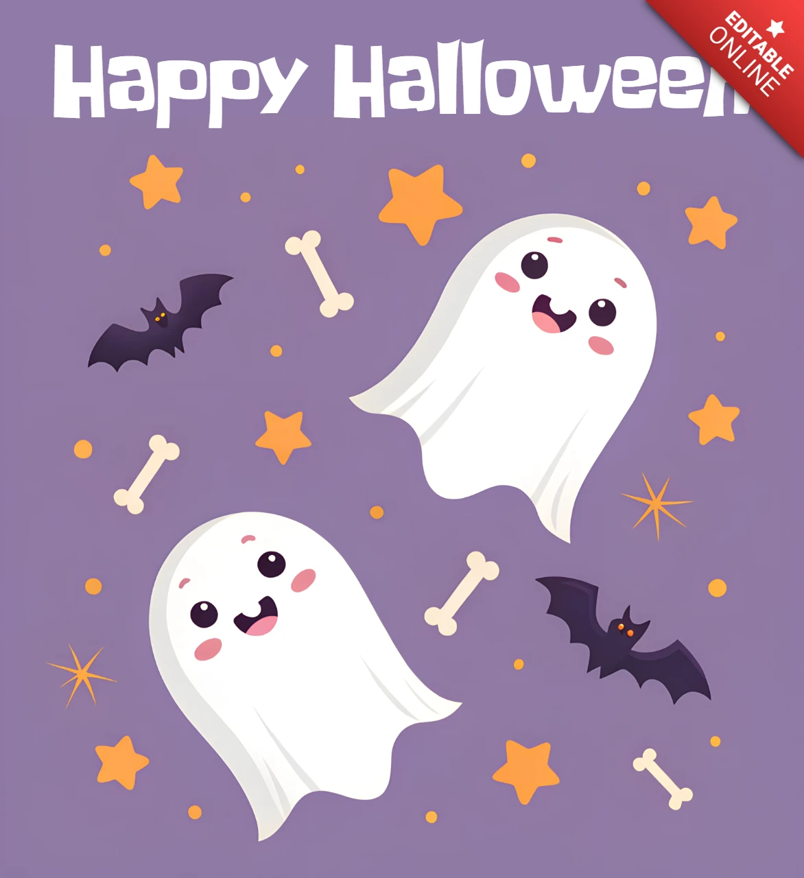 Zabawne kawaii halloweenowe duchy do uroczystych kart i szablonu merchu