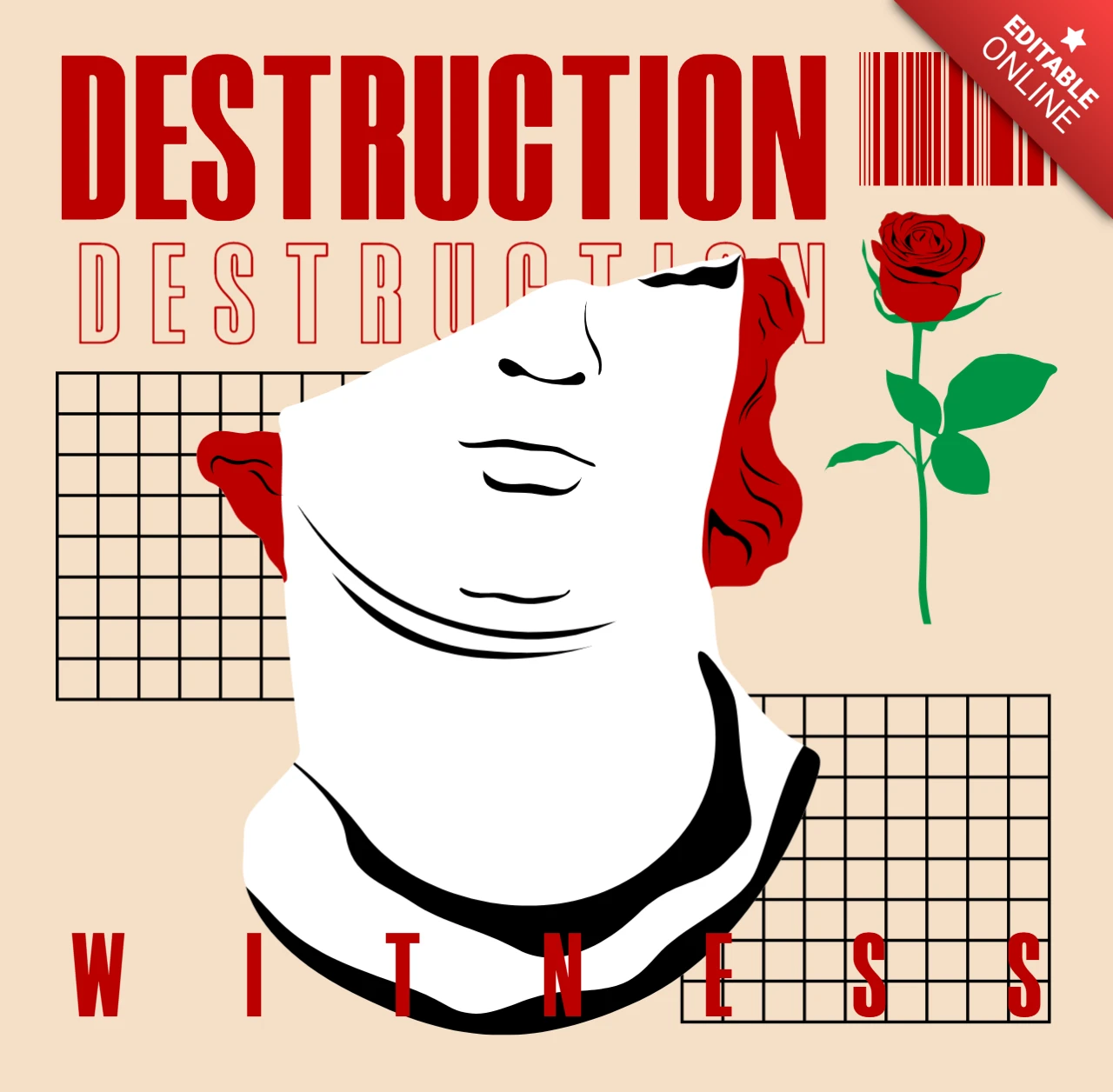Artistic Destruction Template with Statue and Rose for Apparel Design
