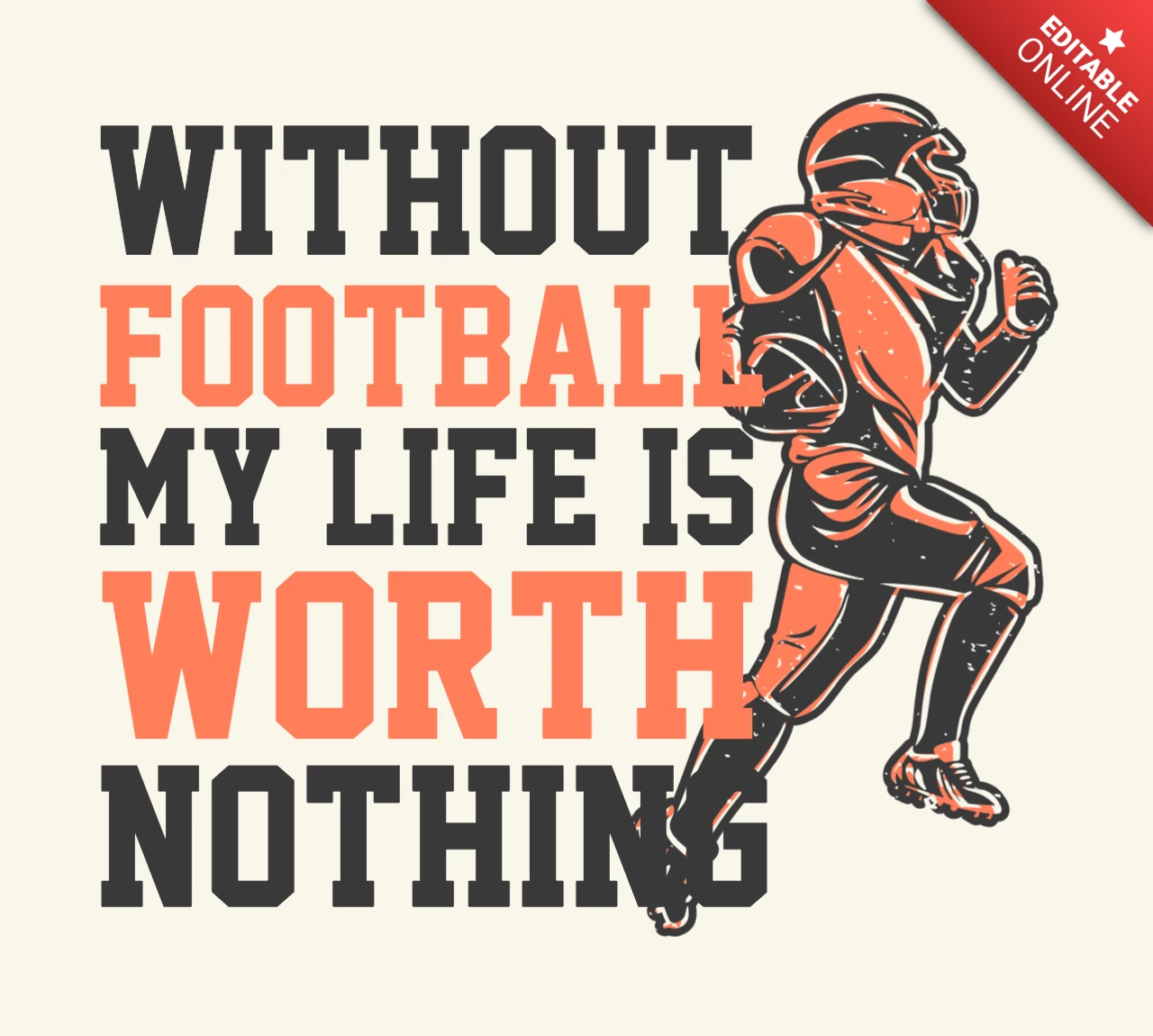 American Football Player Running Vintage T-shirt Design Template