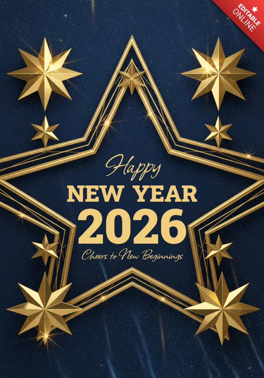 New Year Greeting Template Elegant 2026 Design with Sparkling Starburst and Inspirational Sentiment