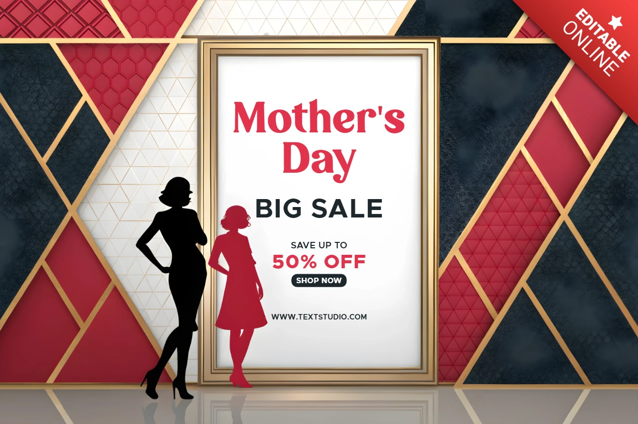 Modèle de vente pour la fête des mères, élégant et de style art déco, avec des silhouettes élégantes
