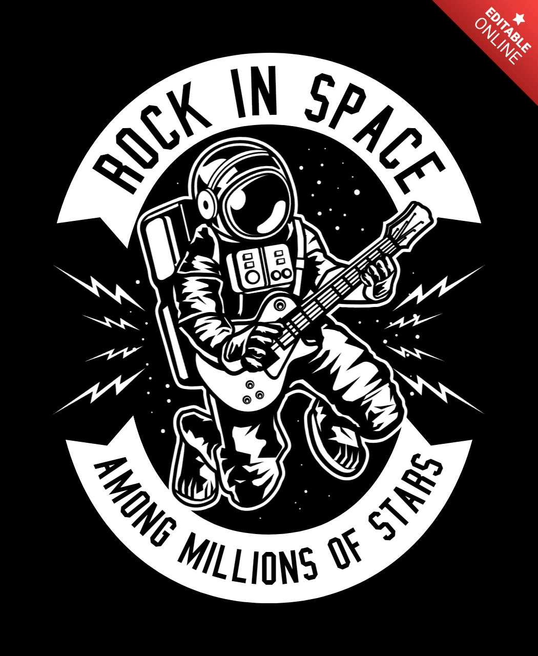 Modelo de design de camiseta de astronauta do Rock in Space
