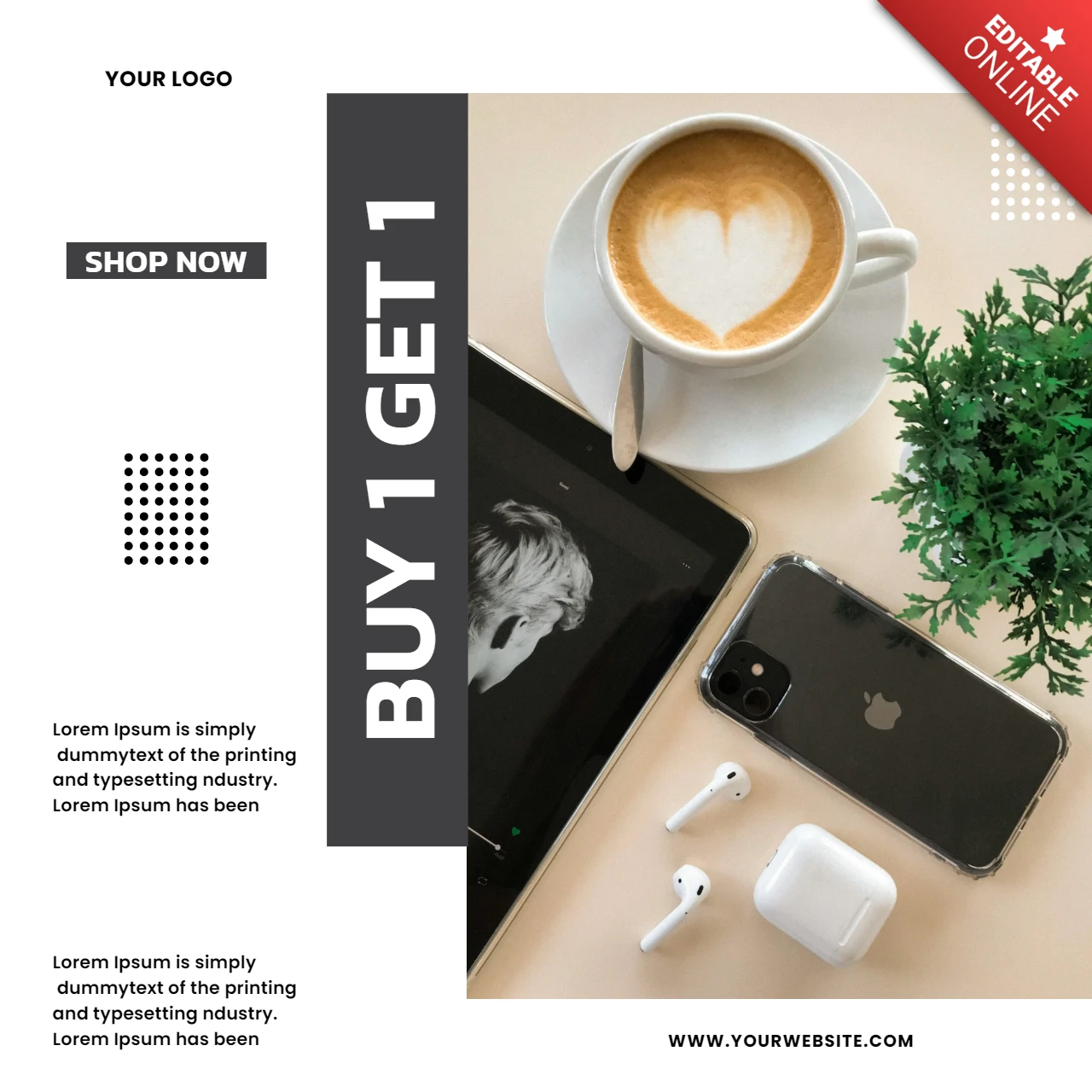 Buy 1 Get 1 Coffee Shop Social Media Post Design Template