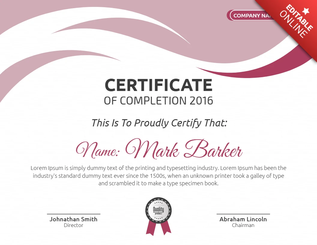Modern Corporate Employee Certificate Of Completion Post Design Template