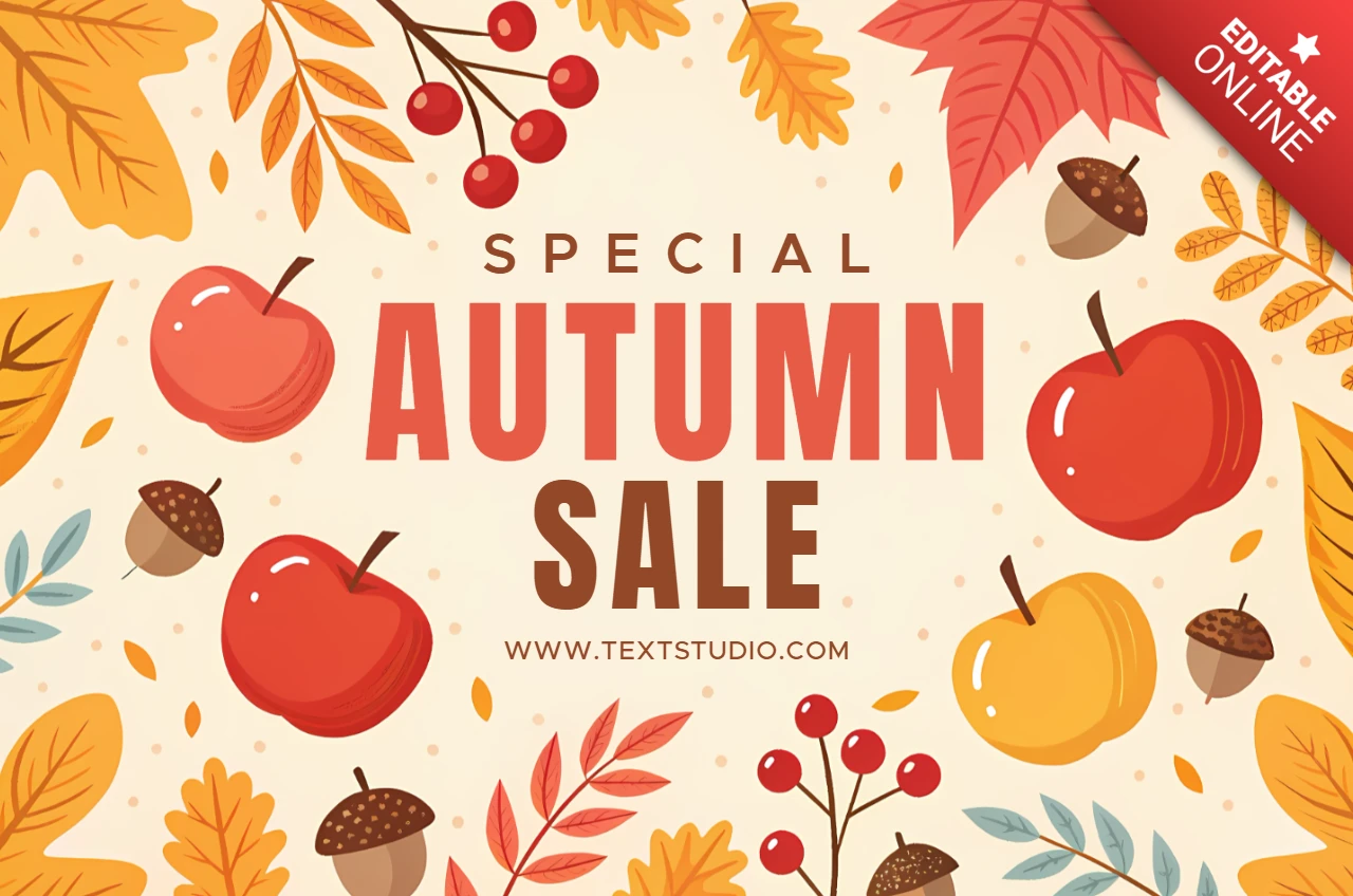 Autumn Sale Design Template with Colorful Fruits and Leaves for Promotional Flyers