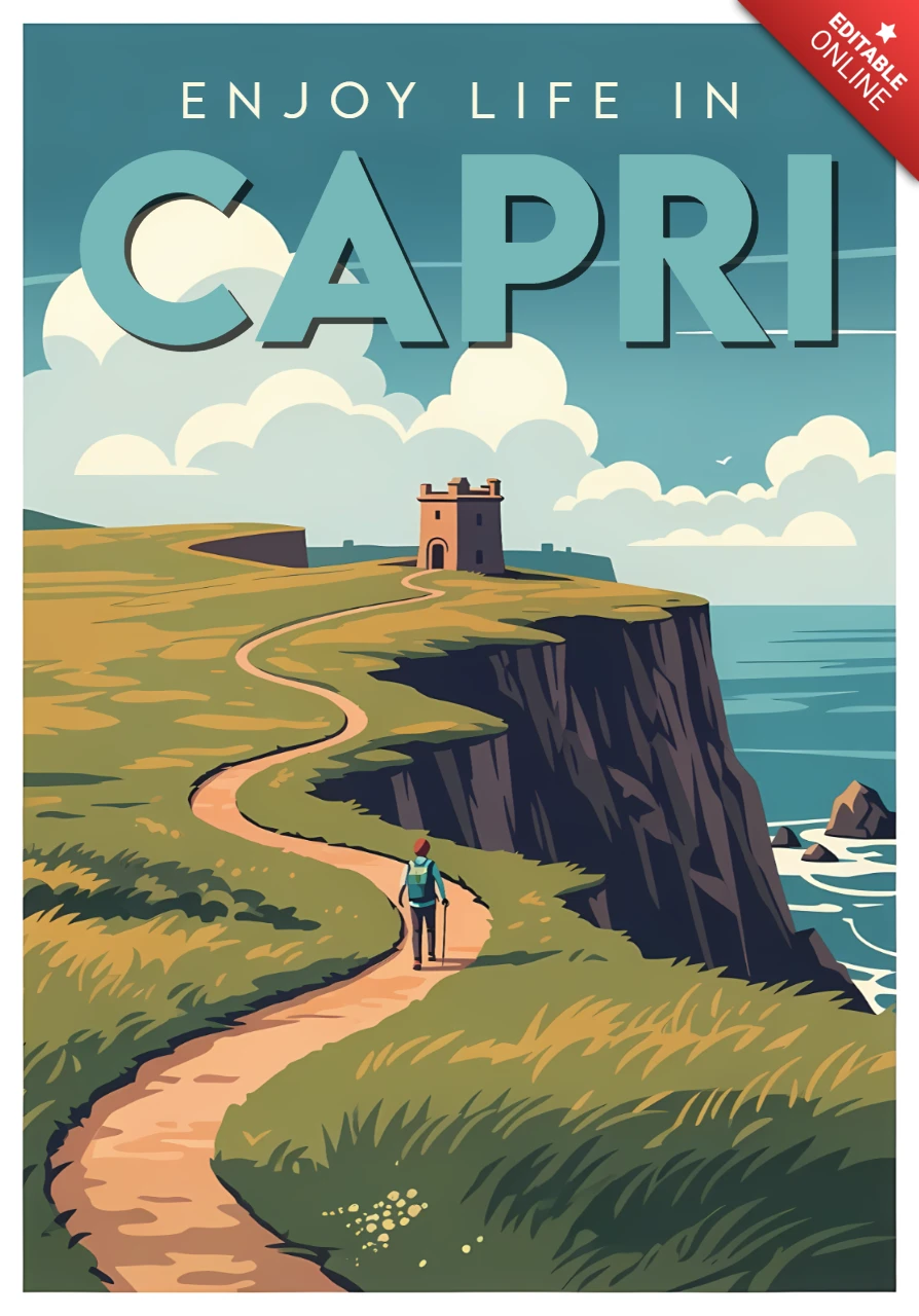 Vintage reisposterontwerp sjabloon voor Capri avontuur