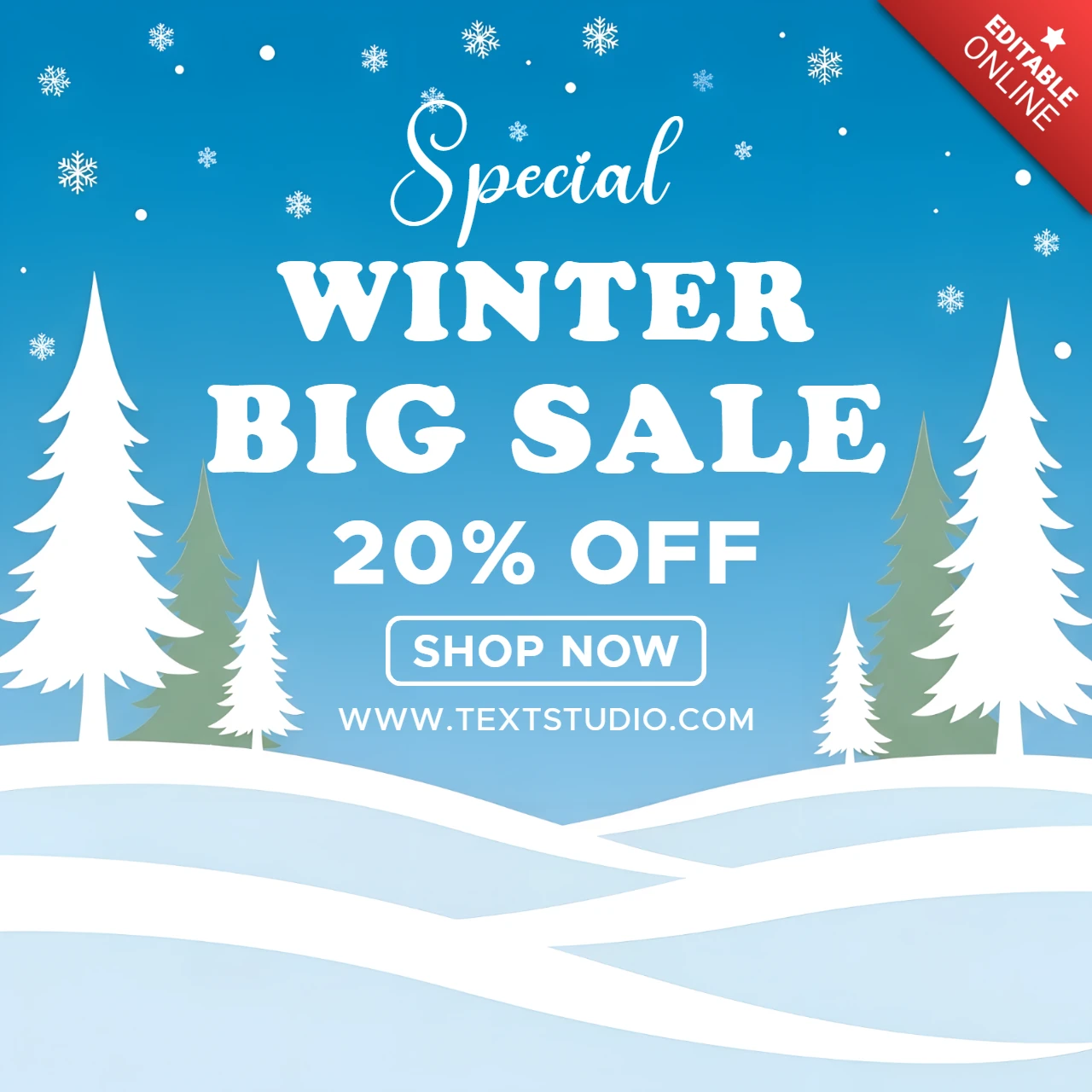 Modèle de promotion de vente d'hiver avec des arbres enneigés