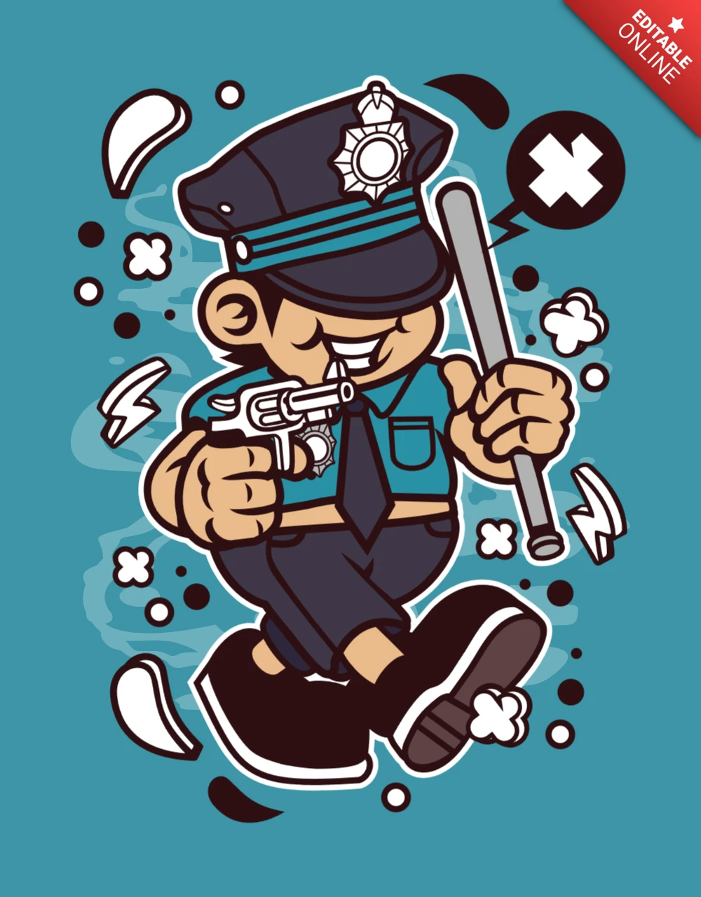 Modèle d'affiche de personnage de bande dessinée d'enfant policier