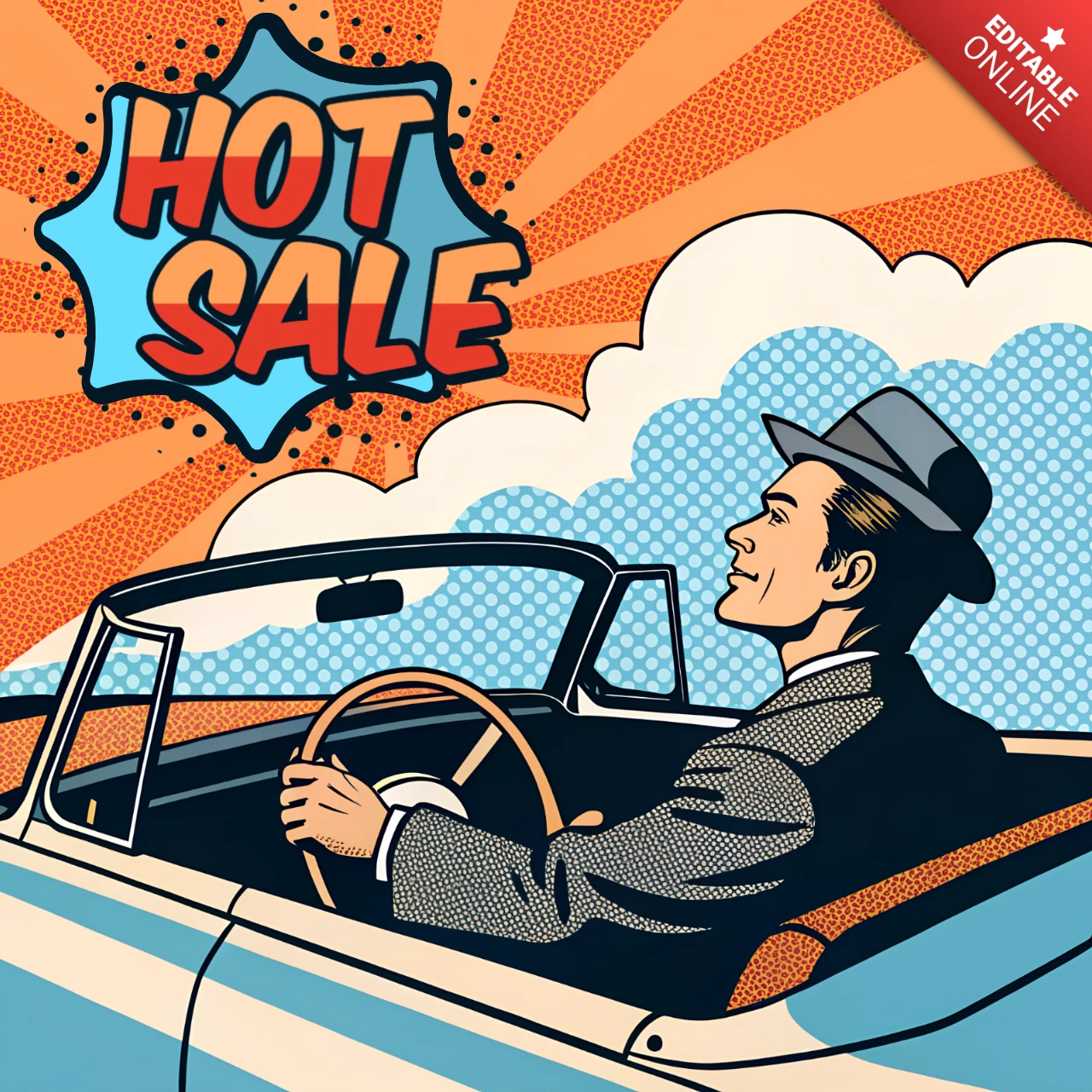 Modèle de design de vente d'art pop rétro pour des flyers promotionnels