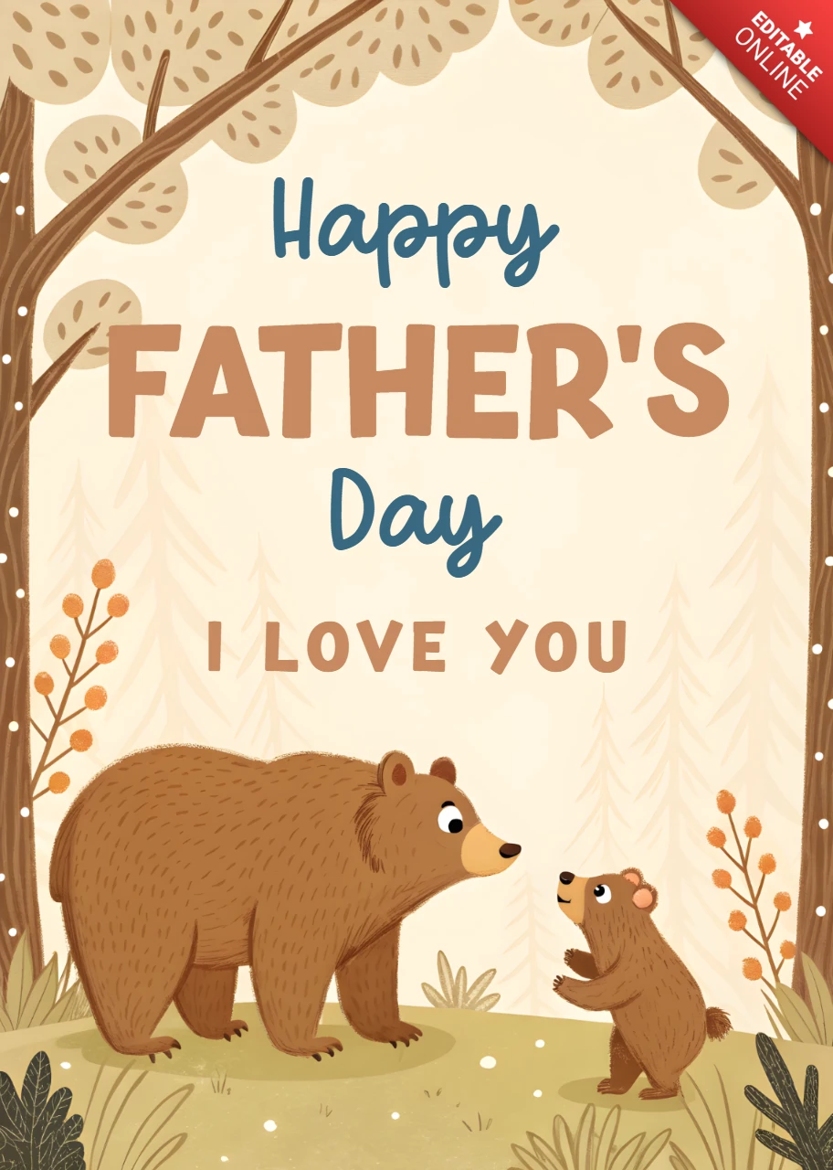 Cute Cub Bear Family Father's Day Design Template