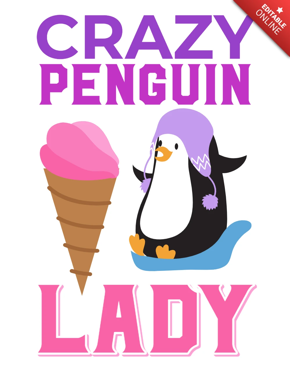 Juguetón pingüino femenino plantilla de diseño para ropa juvenil divertida